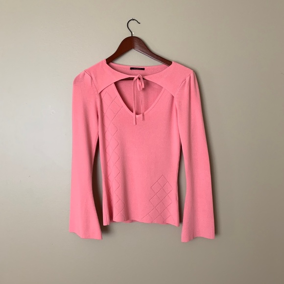 CYRUS Coral Long Sleeve V-neck Front Tie Top - Picture 4 of 8